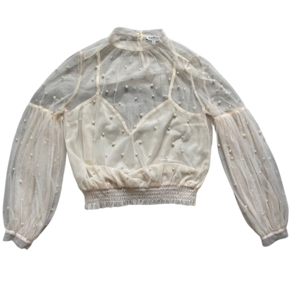 Cream Pearl Long sleeve Blouse
